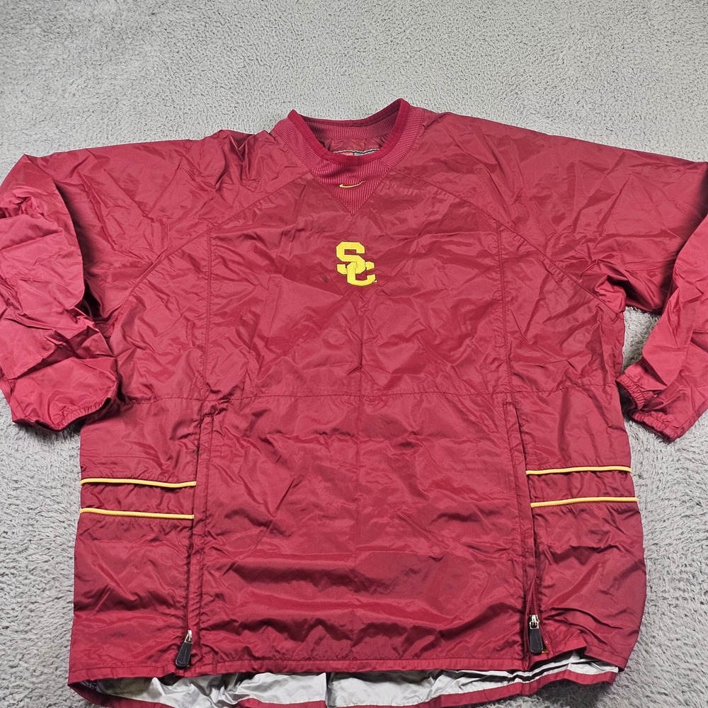 USC Trojans Jacket Mens XL Red NCAA Football Nike V Neck‎ Windbreaker Pullover - Picture 5 of 11